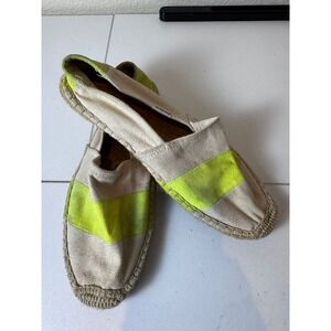 Soludos Espadrilles Shoes Women Size 7 Neon Yellow Stripe Canvas Flat Minimalist